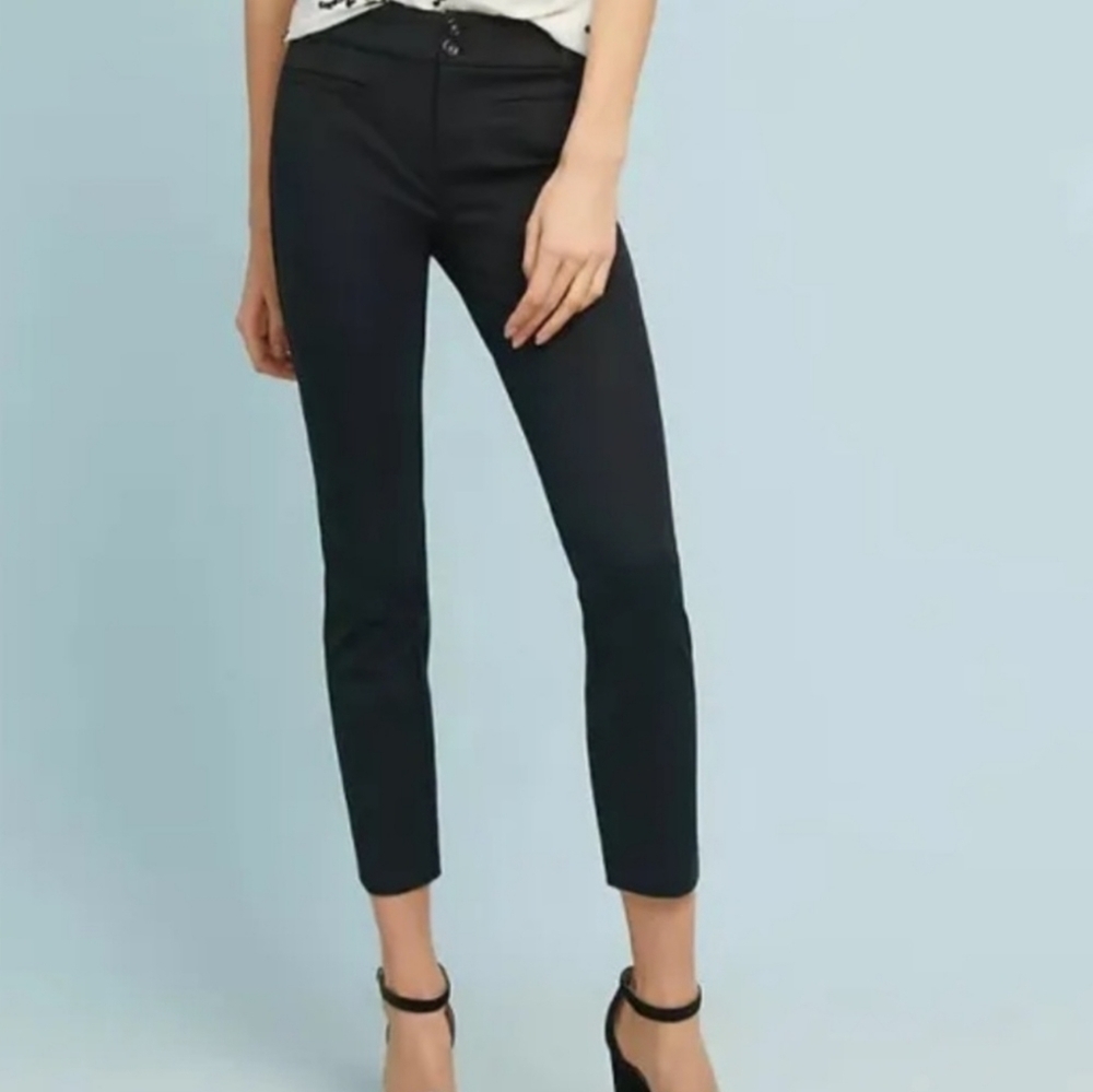 Anthropologie The Essential Slim Black Trouser Ankle Cropped Pants 8